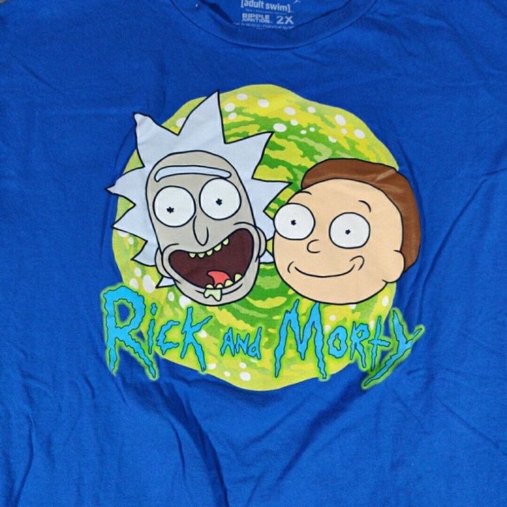 Rick and Morty Shirt‎ Mens 2X Blue Short Sleeve Cartoon Adult Swim Casual